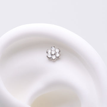 Detail View 1 of Implant Grade Titanium OneFit Threadless Brilliant Sparkle Flower Top Part-Clear Gem